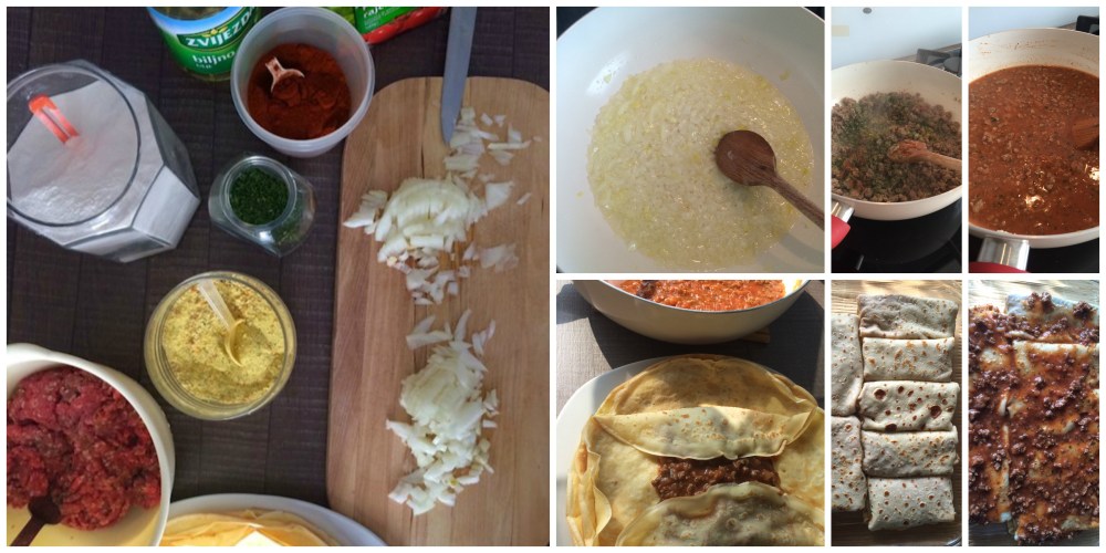 Punjene palačinke sa mljevenim mesom u koracima